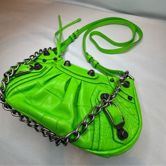 Rare! Balenciaga Le Cagole Giant Studs Shoulder Bag Croc Embossed Leather Mini - Picture 2 of 8